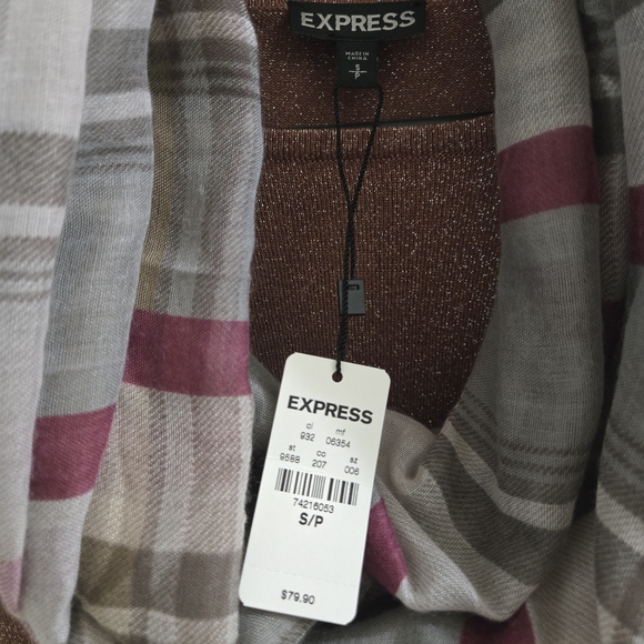 Express Women's Shimmering Rose Sweater with Plaid Cowl - Picture 2 of 4